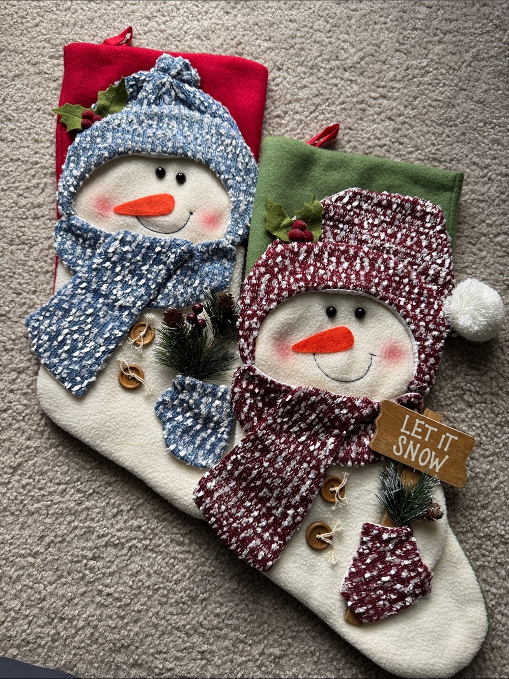 Holiday Snowman Stockings Set- Red & Blue
